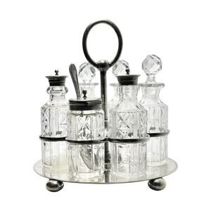 1890s Antique English Silverplate & Cut Glass 6-Piece Cruet Condiment Ménage Set